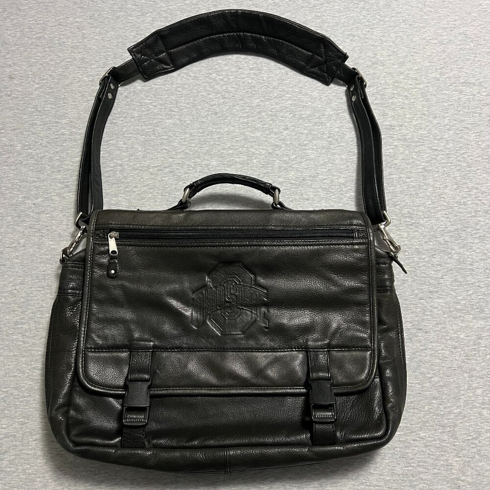Ohio State Canyon Outback Leather Messenger Briefcase Black Embossed Buckeyes